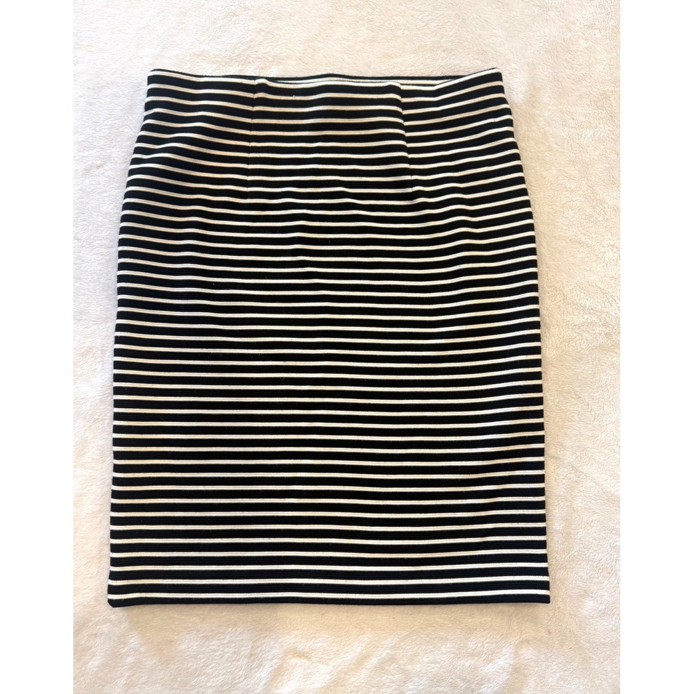 LOFT Black White Striped‎ Knit Pencil Skirt Small High Waist Bodycon 494464